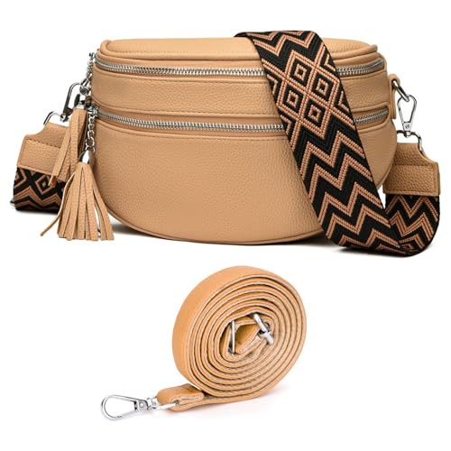 SOGYECS Bauchtasche Damen Khaki Crossbody Bag Damen Breiter Gurt 5CM Umhängetasche Beige Creme Mit Kreditkartenfach und 2 Schultergurten von SOGYECS