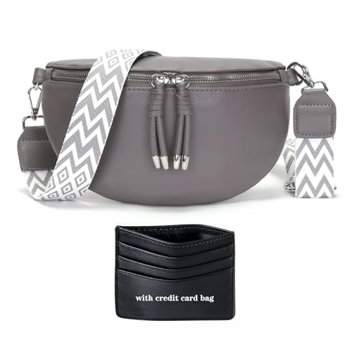 SOGYECS Bauchtasche Damen Veganes Leder Crossbody Bag Damen Umhängetasche Damen Klein Handytasche Zum Umhängen Grau von SOGYECS