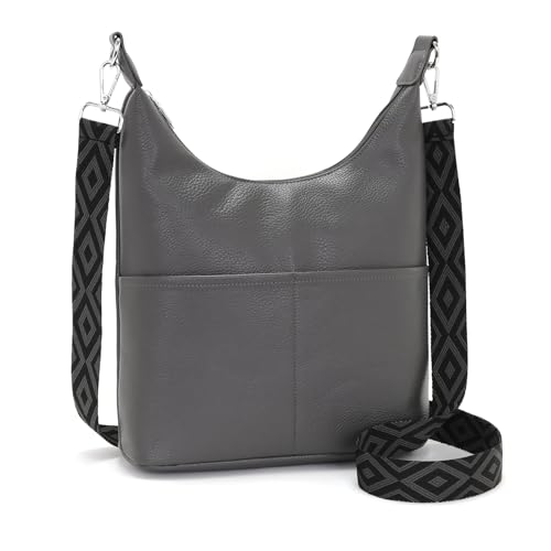 SOGYECS Polene Taschee Handtasche Damen Mittelgroß Umhängetasche Damen Groß Crossbody Bag Damen Schultertasche Grau von SOGYECS