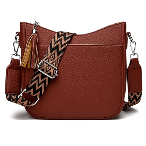 SOGYECS Umhängetasche Damen Klein Handtasche Damen Mittelgroß Schultertaschen Für Damen Leder PU Crossbody Bag Damen Breiter Gurt Rot von SOGYECS