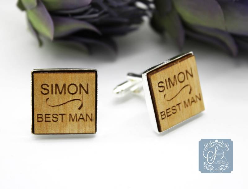 Personalisierte Beste Mann Platz Holz Manschettenknöpfe von SOHalkirk