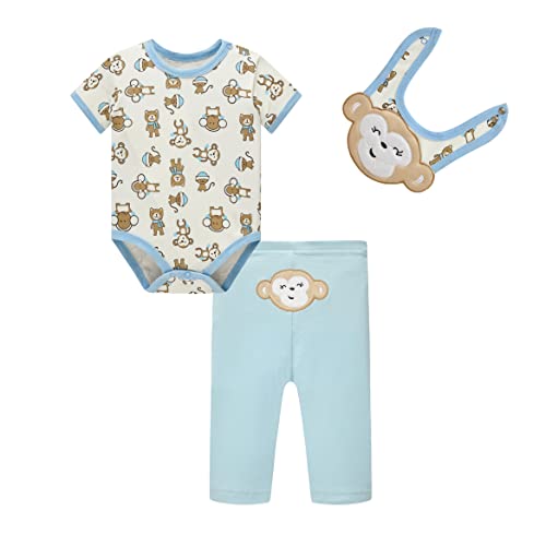 SOIBEEN Entzückende Baby Bodysuit Neugeborene Strampler Jungen Affenmuster mit kwirrenden Lätzchen Unisex 3-teiliges Set 6-9 Monate von SOIBEEN