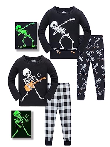SOIBEEN Jungen Pyjama Halloween Nachtwäsche Glühen im Dunkeln Kostüme Kleidung für Kinder Skelett Knochen Nachtwäsche Baumwolle Outfit Langarm PJs 2-teiliges Set 3 Jahre von SOIBEEN