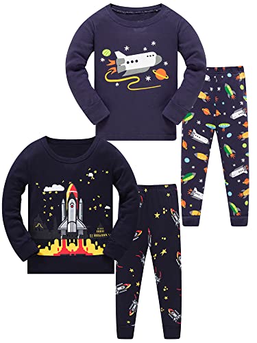 SOIBEEN Jungen Pyjamas Rocket Nachtwäsche Baumwolle Kleidung Kinder Nachtwäsche Langarm PJs Set 4-teiliges Outfit 5-6 Jahre von SOIBEEN