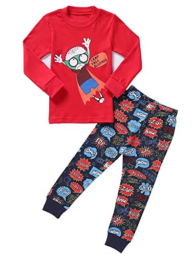 SOIBEEN Jungen Pyjamas Set Kleinkind Kleidung 100% Baumwolle Nachtwäsche Hero Gedruckt Rot Blau Nachtwäsche Winter Langarm 4 Jahre von SOIBEEN