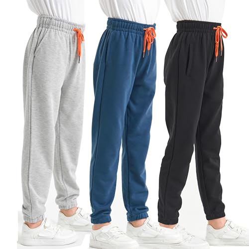 SOIBEEN Jungen Sweatpants 3-Pack Kinder Jogging Bottoms mit Tasche und Kordelzug Joggers für Kinder Sporthose Trainingsanzug Joghose Größe 9-10 Jahre 140 Höhe von SOIBEEN