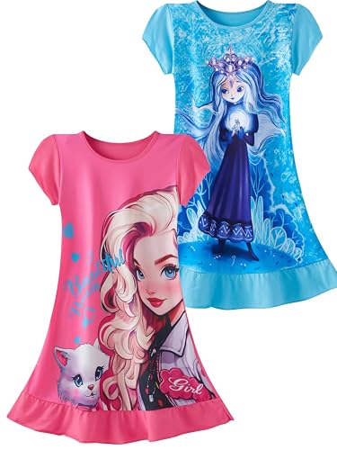SOIBEEN Mädchen Nachthemden Prinzessin Nachthemden 2-Pack Nachthemd Kurzarm Nachtwäsche für Mädchen 4-5 Jahre 110 Höhe von SOIBEEN