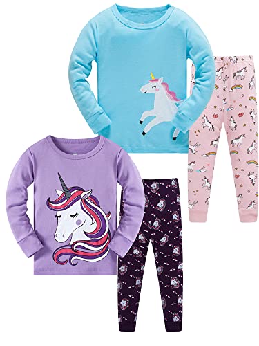 SOIBEEN Mädchen Pyjama Set 100% Baumwolle PJs Kleinkind Langarm Nachtwäsche Kinder Kleidung 2 Stück Outfit 1-8 Jahre, Einhorn, bestickt und bedruckt, 2-3 Jahre von SOIBEEN