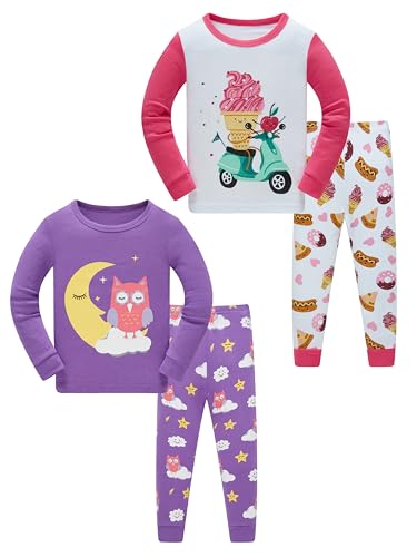 SOIBEEN Mädchen Pyjama Set Langarm T-Shirt Hose Loungewear Rosa Lila Eule PJs für Kinder Nachtwäsche Pyjama Nachtwäsche 5 Jahre von SOIBEEN