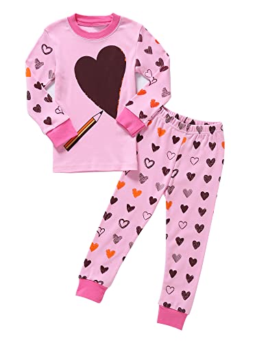 SOIBEEN Mädchen Pyjamas Cartoon Nachtwäsche Baumwolle Kleinkind Kleidung Kinder Nachtwäsche Langarm PJs Set 2-teiliges Outfit Rosa Herz 1-Jahr von SOIBEEN