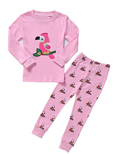 SOIBEEN Mädchen Pyjamas Set Kinder Kleidung 100% Baumwolle Nachtwäsche Vogel Gedruckt Rosa Nachtwäsche Winter Langarm 5-6 Jahre von SOIBEEN