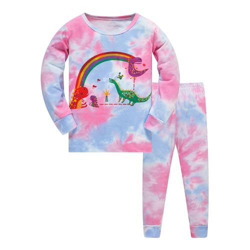 SOIBEEN Mädchen Pyjamas Set Mädchen Nachtwäsche Tie-Dye Pyjamas 100% Baumwolle PJs 11-12 Jahre Kleidung Dinosaurier Langarm 2-teiliges Set von SOIBEEN