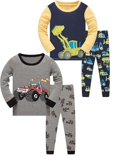 SOIBEEN Pyjamas für Jungen Bagger LKW Nachtwäsche Baumwolle Kleinkind Kleidung Kinder Nachtwäsche Langarm PJs Set 4-teiliges Outfit 3 Jahre von SOIBEEN