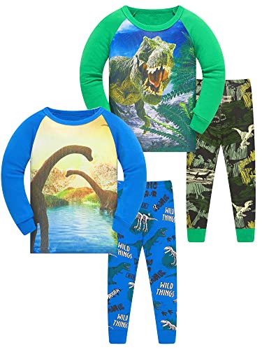 SOIBEEN Pyjamas für Jungen Dinosaurier Nachtwäsche Baumwolle Kleidung Kinder Nachtwäsche Langarm PJs Set 4-teiliges Outfit 6 Jahre von SOIBEEN