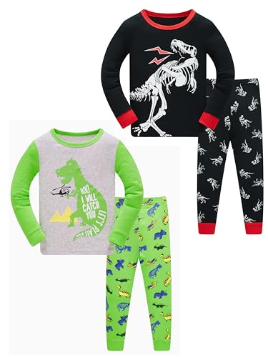 SOIBEEN Pyjamas für Jungen Dinosaurier Nachtwäsche Baumwolle Kleinkind Kleidung Kinder Nachtwäsche Langarm PJs Set 4-teiliges Outfit 4-Jahre von SOIBEEN