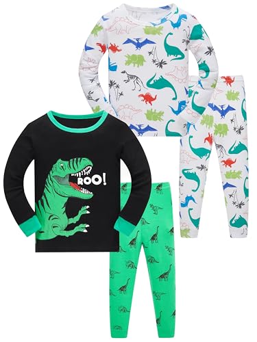 SOIBEEN Pyjamas für Jungen Dinosaurier Schlafkleidung Baumwolle Nachtkleidung 4-teilige Kinder Langarm PJs Set 5 Jahre von SOIBEEN