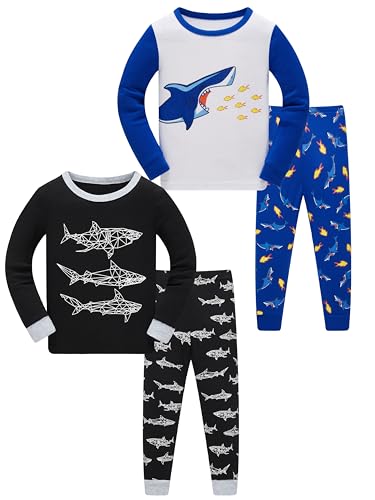 SOIBEEN Pyjamas für Jungen Haie Nachtwäsche Baumwolle Kleidung Kinder Nachtwäsche Langarm PJs Set 4-teiliges Outfit 7 Jahre von SOIBEEN