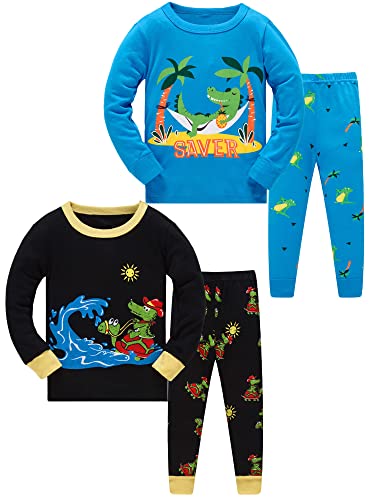 SOIBEEN Pyjamas für Jungen Krokodil Nachtwäsche Baumwolle Kleidung Kinder Nachtwäsche Langarm PJs Set 4-teiliges Outfit 5-6 Jahre von SOIBEEN