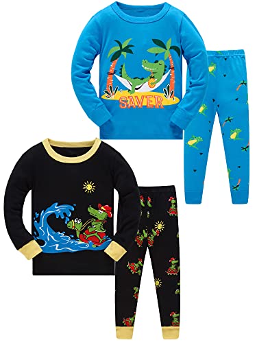 SOIBEEN Pyjamas für Jungen Krokodil Nachtwäsche Baumwolle Kleidung Kinder Nachtwäsche Langarm PJs Set 4-teiliges Outfit 7-8 Jahre von SOIBEEN