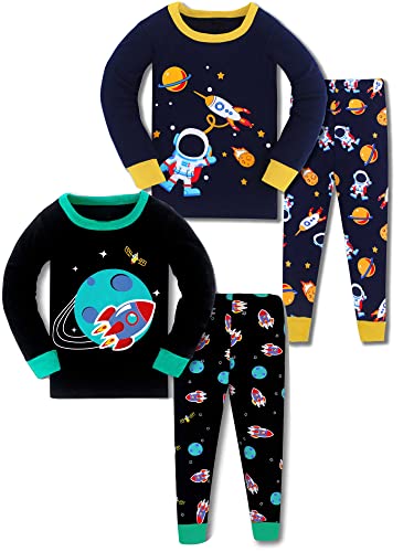 SOIBEEN Pyjamas für Jungen Space Nachtwäsche Baumwolle Kleidung Kinder Nachtwäsche Langarm PJs Set 4-Stücke Set 5-6 Jahre von SOIBEEN