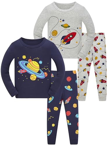 SOIBEEN Pyjamas für Jungen Space Planet Nachtwäsche Baumwolle Kleidung Kinder Nachtwäsche Langarm PJs Set 4-teiliges Outfit 6 Jahre von SOIBEEN
