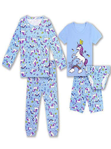 SOIBEEN Pyjamas für Mädchen Einhorn Pyjamas 100% Baumwolle PJs 3-4 Jahre Langarm Kurzarm Unterwäsche 5-teiliges Set Nachtwäsche von SOIBEEN