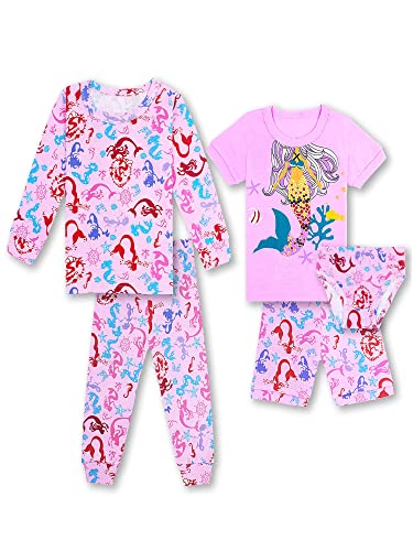 SOIBEEN Pyjamas für Mädchen Meerjungfrau Pyjamas 100% Baumwolle PJs 1-2 Jahre Langarm Kurzarm Unterwäsche 5-teiliges Set Nachtwäsche von SOIBEEN