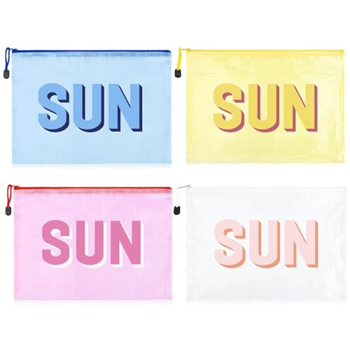 4 x Strand-Make-up-Taschen mit LSF für Damen und Mädchen, Sommer-Varsity-Reißverschlusstasche, SUN A von SOIDRAM