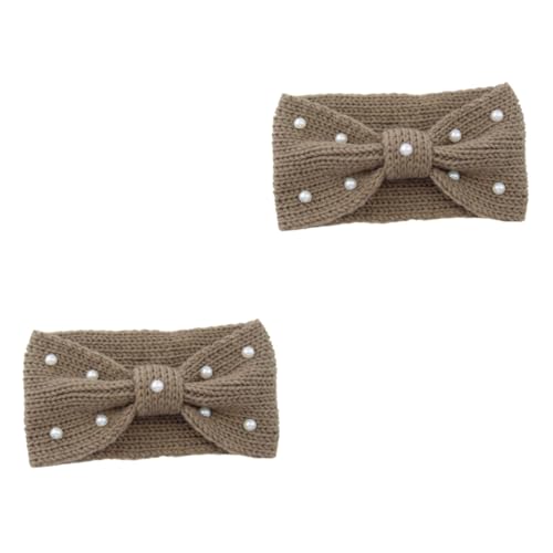 SOIMISS 2stücke Gestricktes Woll-stirnband Mit Perlen- Und Schleife Khaki Für Damen Warm Und Gemütlich Für Outdoor-aktivitäten Und Kalte Nächte von SOIMISS