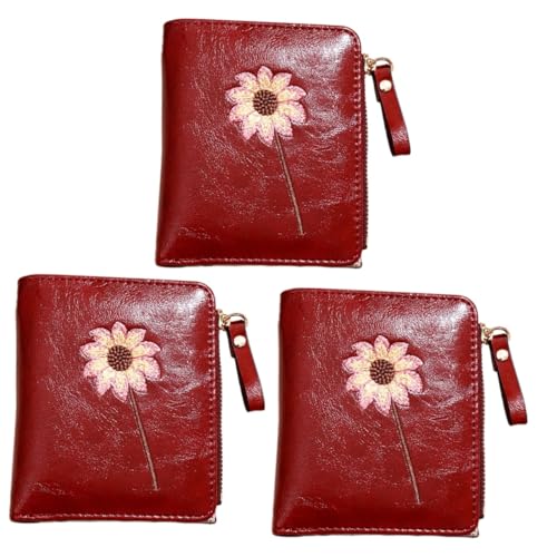 SOIMISS 3stücke Flower Pattern Pu Geldbörse Für Damen Klappbare Langlebige Geldtasche Mit Münzfach Und Kreditkartenhalter Für Alltag Und Besondere Anlässe Bordeauxrot von SOIMISS