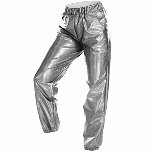 Glänzende Metallic-Hose für Damen Hohe Taille Dehnbare Joggerhose Hip-Hop-Club-Wear Holografische Hose Jogginghose (L) von SOIMISS