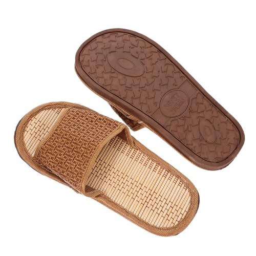 SOIMISS 1 Paar Hausschuhe Aus Bambus Und Rattan Hausschuhe Aus Baumwolle Damen Hausschuhe Japanische Hausschuhe Waschbar Hausschuhe Für Damen Flache Sandalen Asiatisch Gelb Tatami Weingras von SOIMISS