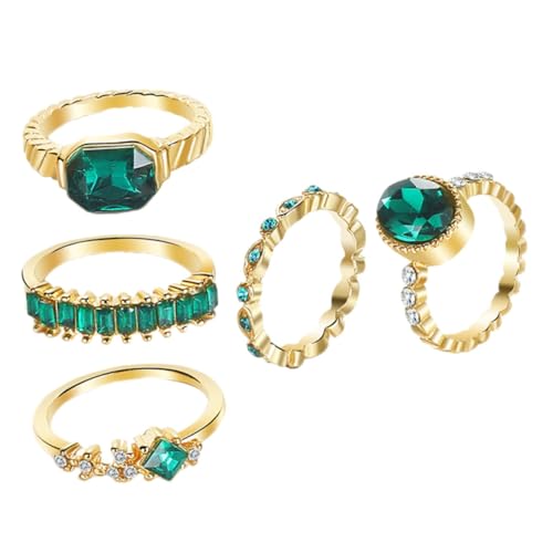 SOIMISS 1 Satz Retro Ring Mit Grünen Strasssteinen Geometrischer Diamantring 5 Teiliges Set Hs638 Ringe Aus Sterlingsilber Creolen Für Damen Ringe Mit Smaragd 5 Stück von SOIMISS