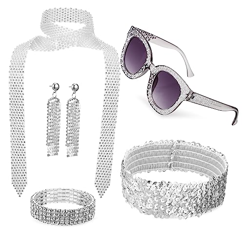 SOIMISS Sonnenbrille Damen Vintage Rave Brille Damen 70er Jahre Disco Zubehör Set Für Damen 5 Teiliges Kostümzubehör Mit Schmuck Und Haarbändern Für Bachelorette Partys Und Mottopartys SOIMISS Sonnenbrille Damen Vintage Rave Brille Damen 70er Jahre Disco Zubehör Set Für Damen 5 Teiliges Kostümzubehör Mit Schmuck Und Haarbändern Für Bachelorette Partys Und Mottopartys von SOIMISS