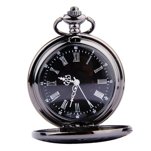 SOIMISS Runde Taschenuhr Retro Klassisch Mit Dünner Schwarzer Kette Doppelanzeige Römische Und Arabische Zahlen Uhr Taschenuhr Steampunk Design von SOIMISS