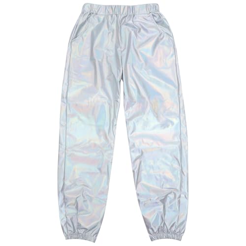 SOIMISS Damen Metallic Hose Glänzend Wetlook Cargohose Sporthose Glatte Elastische Hosen Mode Hip Hop Leggings Jogginghose Sweathose Tanzhosen Party Disco Nacht Club Clubwear mit Taschen von SOIMISS