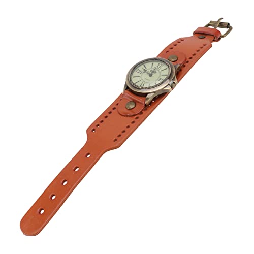 SOIMISS 1 Stück Vintage Damen Armbanduhr Echtem Rindsleder mit Römischen Ziffern Stilvolle Quarz Uhr für Frauen für Casual Looks und Besondere Anlässe Orange von SOIMISS