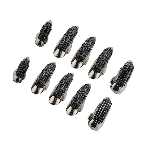 SOIMISS 10 Stück Gothic Punk Style Fingerringe mit Krallen Design Teilig Mittel Groß Klein Cosplay Deko für Halloween und Kostümpartys Schwarz mit Funkelnden Kristallen von SOIMISS