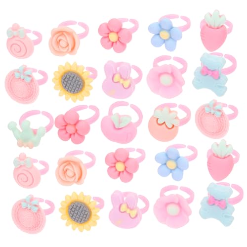 SOIMISS 100 Stück Teiliges Verstellbare Kinderringe für Mädchen Bunte Cartoon ringe mit Blumenmotiven Spielerischer Schmuck für Kleine Mädchen und Teens Geschenk für Geburtstag und von SOIMISS