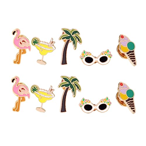 SOIMISS 10stücke Hawaii Brosche Cartoon Legierung Brosche Flamingo Kokospalme Brustnadel Gläser Eistüte Mädchen Kleideraccessoires Hawaii-brustnadel von SOIMISS