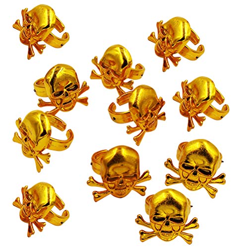 12 Stück Piratenringe Kinder Piraten Ringe Schädel Goldene Ringe Halloween Party Kindergeburtstag Performance Requisiten Mitgebsel (Golden) von SOIMISS