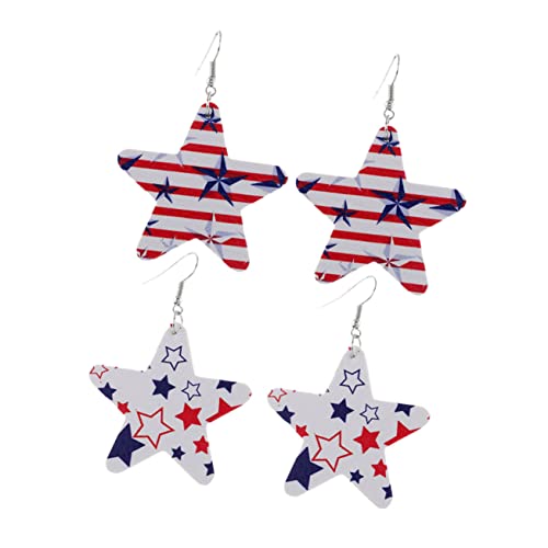 SOIMISS 2 Paare Independence Day Ohrringe Damen PU Sternform Baumelndes Schmuckset Amerikanischer Nationalfeiertag Ohrhänger Zufälliges Muster Modeaccessoire von SOIMISS