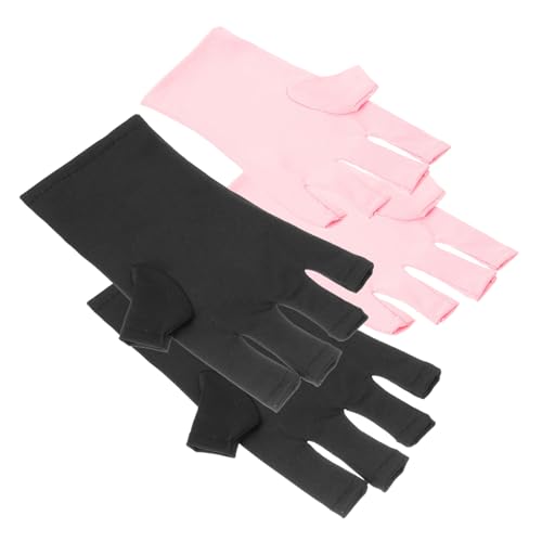 SOIMISS 2 Paare UV Maniküre Handschuhe Fingerlos UV Schutz Nagelpflege Handschuh Atmungsaktiv Komfortabel für Nageltrockner Hautschutz Damen Rosa Schwarz von SOIMISS