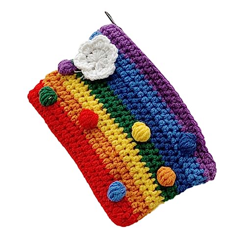 SOIMISS 2stücke Regenbogenfarbige Handtasche Aus Wollgarn Strickhandtasche Für Damen Praktische Kosmetiktasche Für Reisen Einkaufen Und Partys Einzigartiges Design Mit Blumen Und von SOIMISS