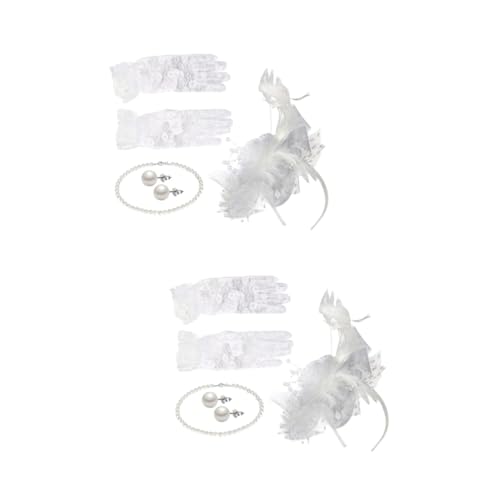 SOIMISS 2 Sätze Cocktailparty-Hut fashion design perlenschmuck set für freundinen Spitzenschleier für Bräute Blumen-Halskette Perlenkette Fascinator-Hut künstliche feder Weiß von SOIMISS