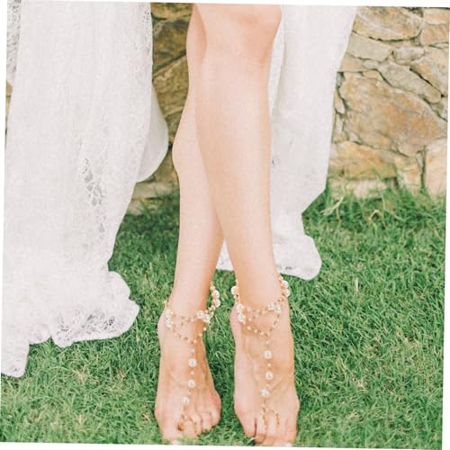 SOIMISS 2stücke Perlenfußkettchen Für Damen Verstellbar Mit Perlenquaste Strand-fußkette Perlenschmuck-fußkette Leicht Und Atmungsaktiv Für Sommerschmuck Und Outdoor-aktivitäten von SOIMISS