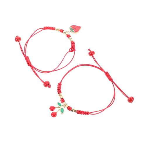 SOIMISS 2stücke Geflochtenes Armband Mit Erdbeer Und Kirschanhängern Handgefertigt Verstellbarer Knoten Bunte Armbänder Für Freundschaftsarmband Süße Accessoires von SOIMISS