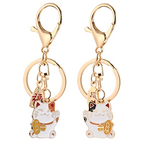 SOIMISS 2 Stück Glückliche Katze Schlüsselbund Japanischen Stil Feng Shui Maneki Neko Schlüsselring Fu Charms Schlüsselhalter Geldbörse Tasche Anhänger Geschenk Schmuck für Weihnachten von SOIMISS