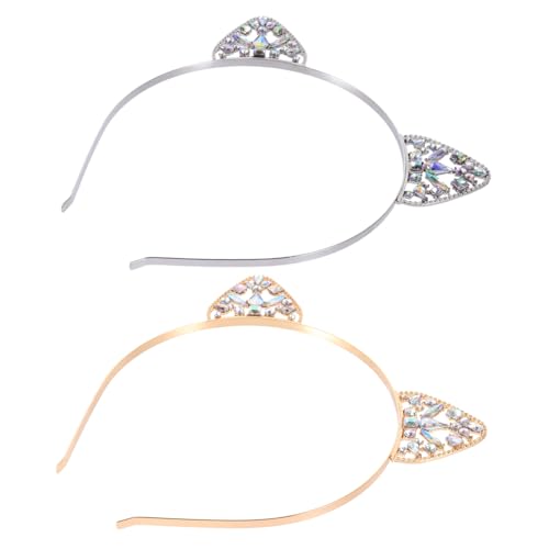 SOIMISS 2 Stück Katzenohren Haarreif Teilig mit Funkelnden Strasssteinen Passende Damen und Mädchen Haarreifen Niedliches Party Accessoire für Halloween Festival und Kostümdeko von SOIMISS