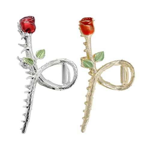 SOIMISS 2 Stück Metal Haarspangen Vintage Rote Rosen Haarklammern Metall Haarklammer für Dünnes Haar Damen und Mädchen Vielseitige Haarclips für Alltag und Besondere Anlässe von SOIMISS